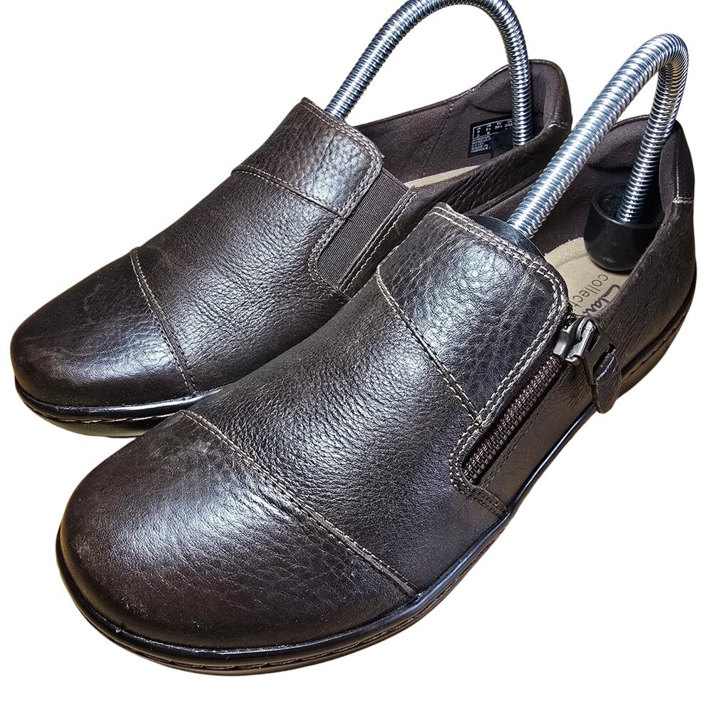 Clarks Cora Harbor Loafer Shoes Womens 8.5 Comfort Shoes Zip Brown Leather